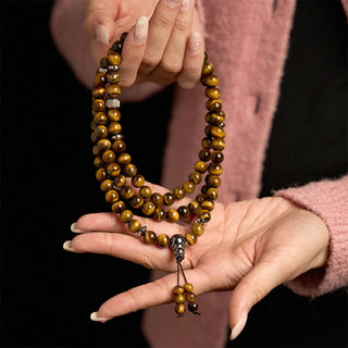Buddha Gift 108 Mala Beads Natural Stone Tiger Eye Multi-turn Protection Bracelet