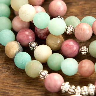 Buddha Gift 108 Mala Beads Rhodonite Amazonite Lotus Healing Bracelet