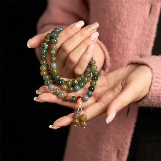 Buddha Gift 108 Mala Beads Natural Stone Moss Agate Multi-turn Healing Bracelet