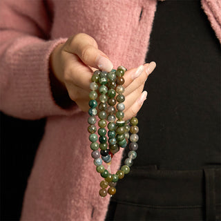 Buddha Gift 108 Mala Beads Natural Stone Moss Agate Multi-turn Healing Bracelet