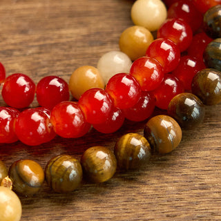 Buddha Gift 108 Mala Beads Red Agate Tiger Eye Yellow Tassel Calm Bracelet