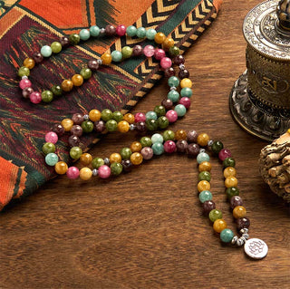 Buddha Gift 108 Mala Beads Multi-layer Natural Tourmaline Lotus Wisdom Bracelet