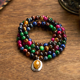 Buddha Gift 108 Mala Beads Natural Colorful Tiger Eye Stone Multi-turn Protection Bracelet