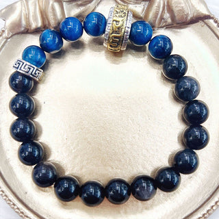 Buddha Gift Silver Sheen Obsidian Blue Tiger Eye Om Mani Padme Hum Protection Bracelet