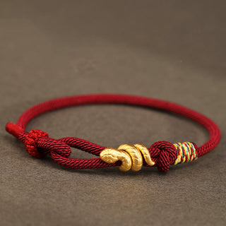 Buddha Gift 999 Gold Year of the Snake Design Handmade Luck Protection Rope Braided Bracelet