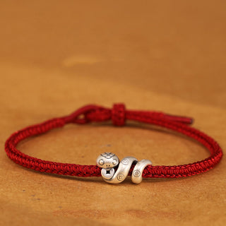 Buddha Gift 999 Sterling Silver Year of the Snake Handmade Copper Coin Protection Braided Bracelet