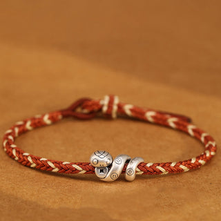 Buddha Gift 999 Sterling Silver Year of the Snake Handmade Copper Coin Protection Braided Bracelet