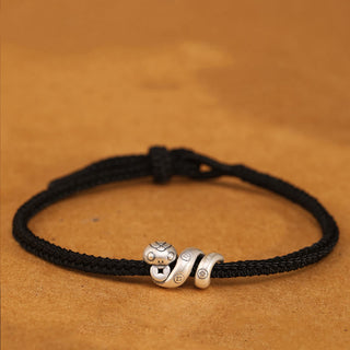 Buddha Gift 999 Sterling Silver Year of the Snake Handmade Copper Coin Protection Braided Bracelet