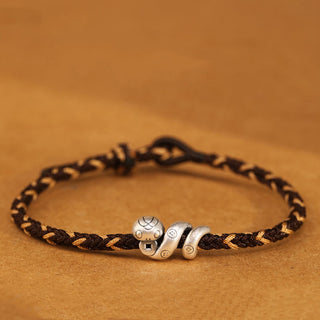 Buddha Gift 999 Sterling Silver Year of the Snake Handmade Copper Coin Protection Braided Bracelet