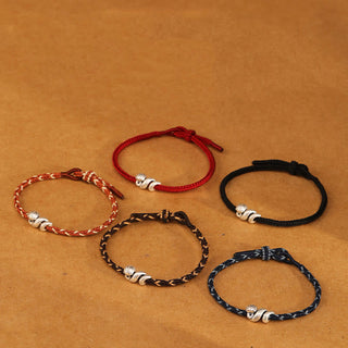 Buddha Gift 999 Sterling Silver Year of the Snake Handmade Copper Coin Protection Braided Bracelet