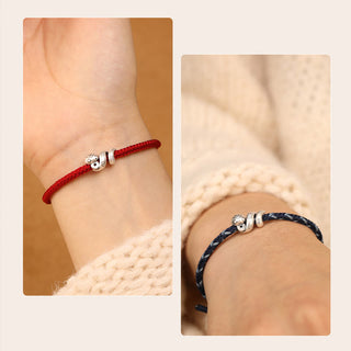 Buddha Gift 999 Sterling Silver Year of the Snake Handmade Copper Coin Protection Braided Bracelet