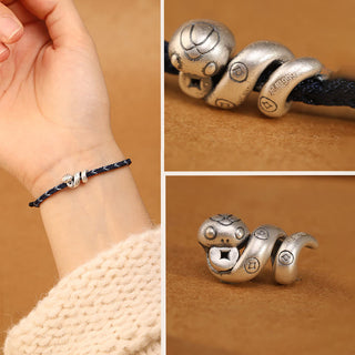 Buddha Gift 999 Sterling Silver Year of the Snake Handmade Copper Coin Protection Braided Bracelet