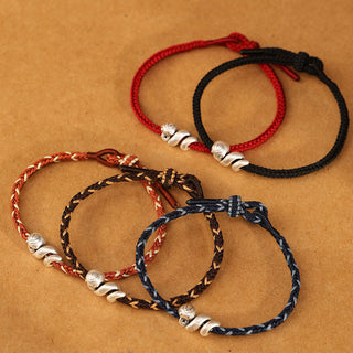 Buddha Gift 999 Sterling Silver Year of the Snake Handmade Copper Coin Protection Braided Bracelet