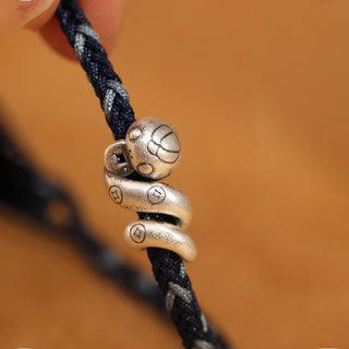 Buddha Gift 999 Sterling Silver Year of the Snake Handmade Copper Coin Protection Braided Bracelet