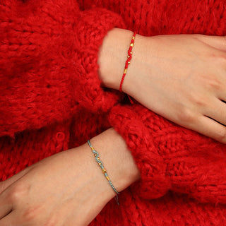 Buddha Gift 999 Gold Year of the Snake Mini Gold Bead Handmade Luck Protection Braided Bracelet