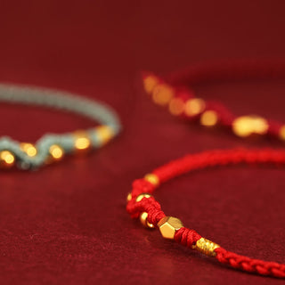 Buddha Gift 999 Gold Year of the Snake Mini Gold Bead Handmade Luck Protection Braided Bracelet
