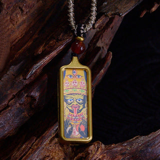 Buddha Gift Tibet Zakiram Yellow God of Wealth Nine Tailed Fox Hand-Painted Thangka Calm Necklace Pendant