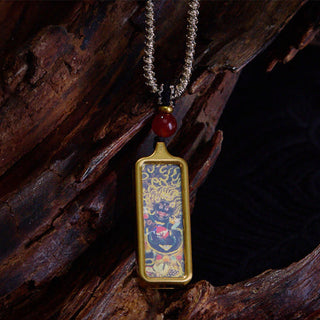Buddha Gift Tibet Zakiram Yellow God of Wealth Nine Tailed Fox Hand-Painted Thangka Calm Necklace Pendant