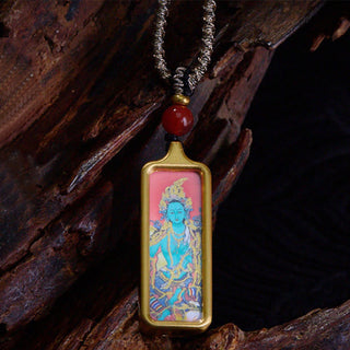 Buddha Gift Tibet Zakiram Yellow God of Wealth Nine Tailed Fox Hand-Painted Thangka Calm Necklace Pendant