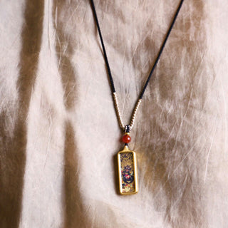 Buddha Gift Tibet Zakiram Yellow God of Wealth Nine Tailed Fox Hand-Painted Thangka Calm Necklace Pendant