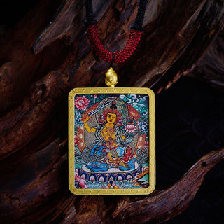 Buddha Gift Tibetan Zakiram Nine Tailed Fox Yellow God of Wealth Painted Thangka Hope Necklace Pendant