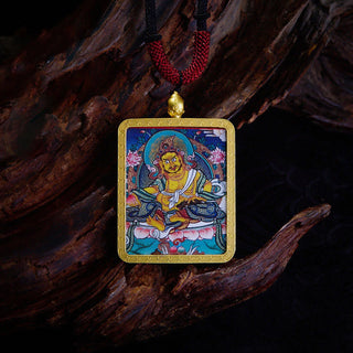 Buddha Gift Tibetan Zakiram Nine Tailed Fox Yellow God of Wealth Painted Thangka Hope Necklace Pendant