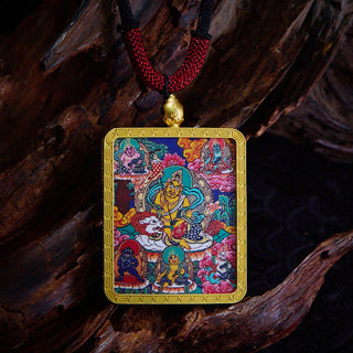 Buddha Gift Tibetan Zakiram Nine Tailed Fox Yellow God of Wealth Painted Thangka Hope Necklace Pendant