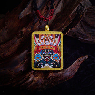 Buddha Gift Tibetan Zakiram Nine Tailed Fox Yellow God of Wealth Painted Thangka Hope Necklace Pendant