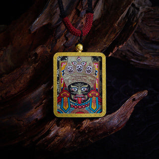 Buddha Gift Tibetan Zakiram Nine Tailed Fox Yellow God of Wealth Painted Thangka Hope Necklace Pendant