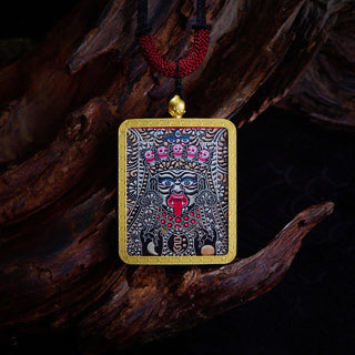 Buddha Gift Tibetan Zakiram Nine Tailed Fox Yellow God of Wealth Painted Thangka Hope Necklace Pendant