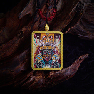Buddha Gift Tibetan Zakiram Nine Tailed Fox Yellow God of Wealth Painted Thangka Hope Necklace Pendant