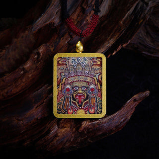 Buddha Gift Tibetan Zakiram Nine Tailed Fox Yellow God of Wealth Painted Thangka Hope Necklace Pendant