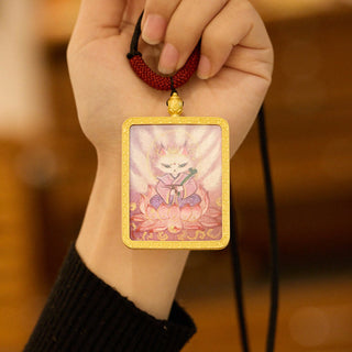 Buddha Gift Tibetan Zakiram Nine Tailed Fox Yellow God of Wealth Painted Thangka Hope Necklace Pendant