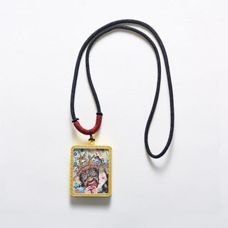 Buddha Gift Tibetan Zakiram Nine Tailed Fox Yellow God of Wealth Painted Thangka Hope Necklace Pendant