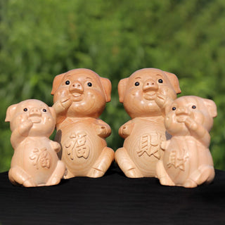 Buddha Gift Year Of The Snake Chinese Zodiac Fu Character Peach Wood Home Statue Decoration