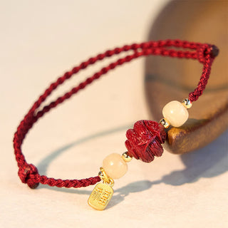 Buddha Gift Natural Cinnabar Chinese Zodiac Hetian Jade Fu Character Luck Rope Bracelet
