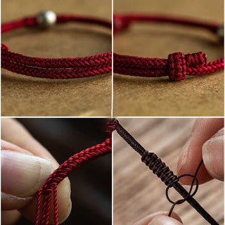 Buddha Gift Handmade String 925 Sterling Silver Fu Bead Braided Fortune Bracelet