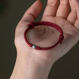 Buddha Gift Handmade String 925 Sterling Silver Fu Bead Braided Fortune Bracelet
