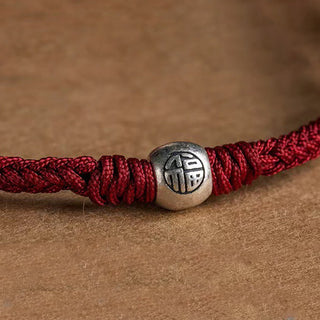 Buddha Gift Handmade String 925 Sterling Silver Fu Bead Braided Fortune Bracelet