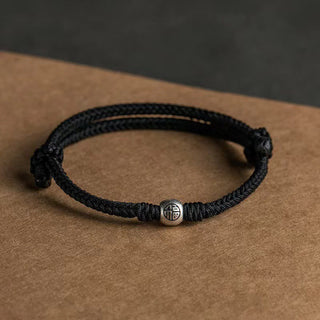 Buddha Gift Handmade String 925 Sterling Silver Fu Bead Braided Fortune Bracelet