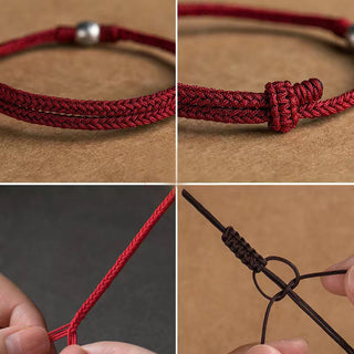 Buddha Gift Handmade String 925 Sterling Silver Fu Bead Braided Fortune Bracelet