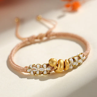 Buddha Gift Handmade 999 Sterling Silver Year Of The Snake Red String Heart Peach Blossom Luck Bracelet