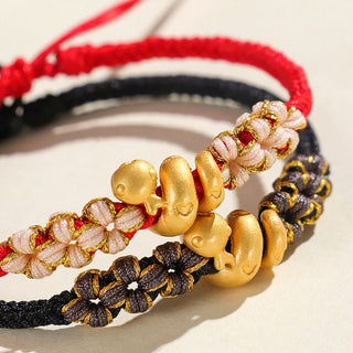 Buddha Gift Handmade 999 Sterling Silver Year Of The Snake Red String Heart Peach Blossom Luck Bracelet