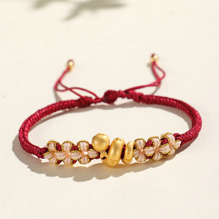 Buddha Gift Handmade 999 Sterling Silver Year Of The Snake Red String Heart Peach Blossom Luck Bracelet