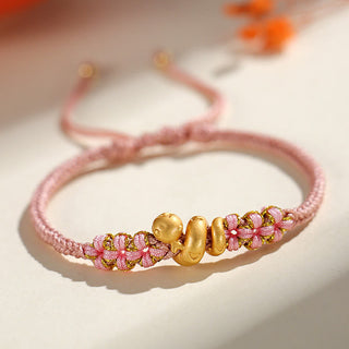 Buddha Gift Handmade 999 Sterling Silver Year Of The Snake Red String Heart Peach Blossom Luck Bracelet