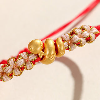 Buddha Gift Handmade 999 Sterling Silver Year Of The Snake Red String Heart Peach Blossom Luck Bracelet