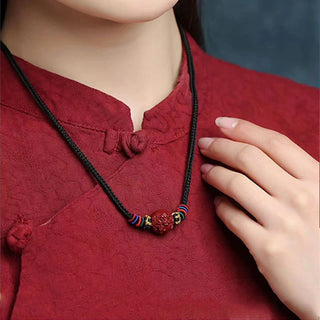 Buddha Gift Cinnabar Chinese Zodiac Black String Blessing Necklace Pendants