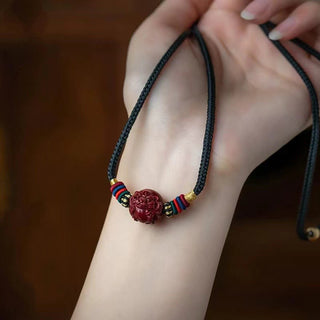 Buddha Gift Cinnabar Chinese Zodiac Black String Blessing Necklace Pendants