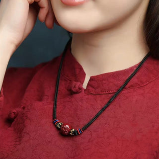 Buddha Gift Cinnabar Chinese Zodiac Black String Blessing Necklace Pendants