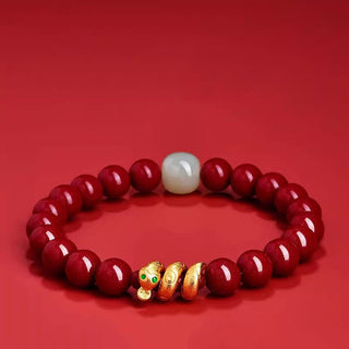 Buddha Gift Cinnabar Bead Hetian Jade Year Of The Snake Blessing Bracelet
